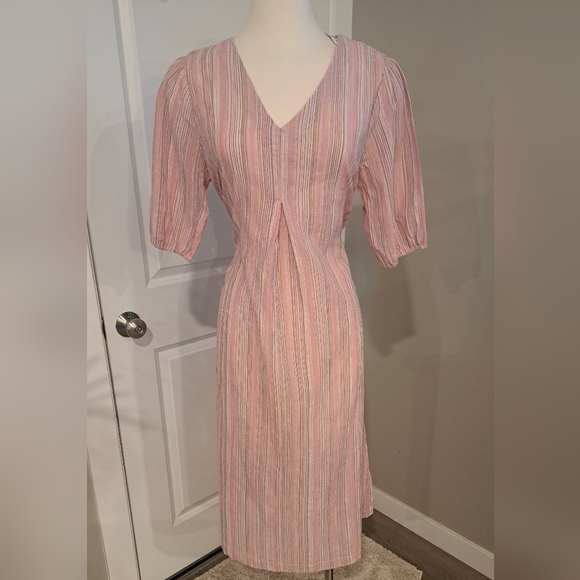 STUDIO B BY BOBEAU Boho Pink Striped Beach Shift Robe Dress Cotton SZ M - Picture 2 of 6